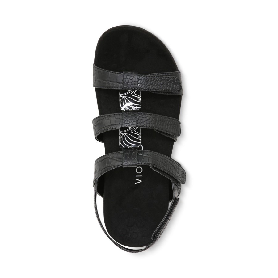 Sandália âmbar Ajustável Vionic Preto Crocodilo