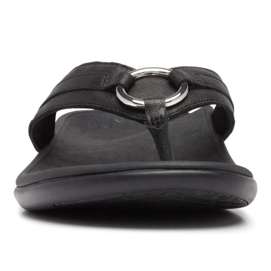 Sandália Poste Toe Aloe Em Couro Preto Vionic