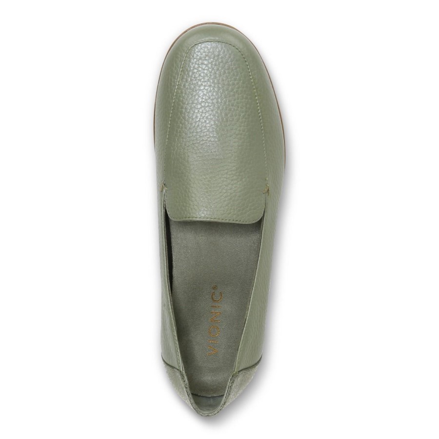 Mocassim De Couro Verde Militar Elora Vionic