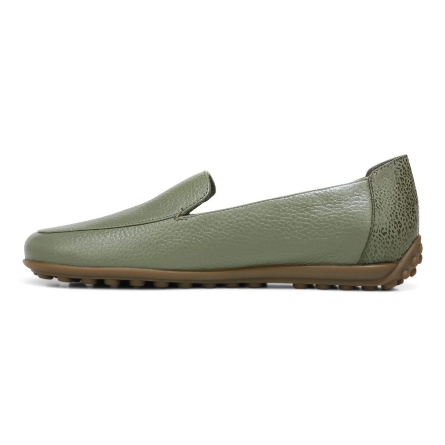 Mocassim De Couro Verde Militar Elora Vionic